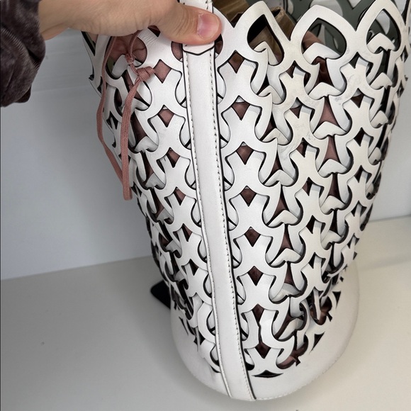 kate spade new york Medium Perforated Leather Bucket Bag white pink purse - Picture 6 of 11